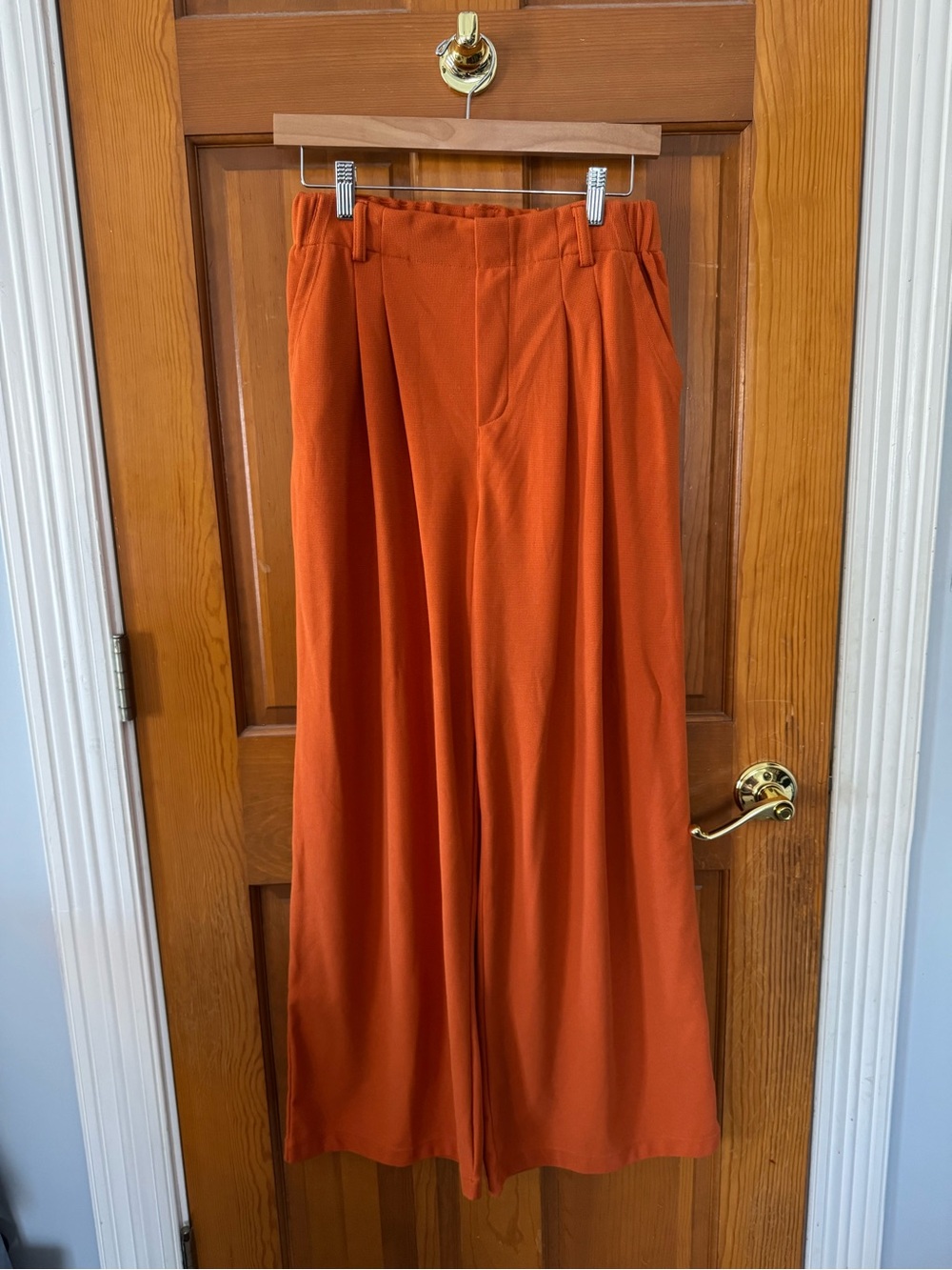 HALARA Women’s Waffle Knit Wide-Leg Pants in Vibrant Orange